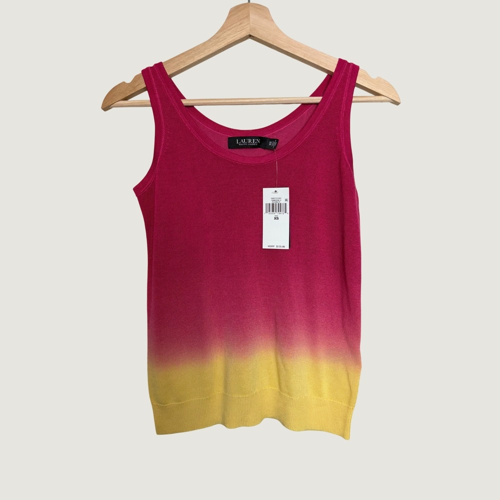 NWT Lauren Ralph Lauren Womens XS Pink Yellow Ombre Knit Tank Top Scoop Neck NWT